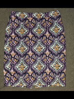 J. Crew Purple Paisley-Style Pattern Pencil Skirt with Pink and Yellow Accents